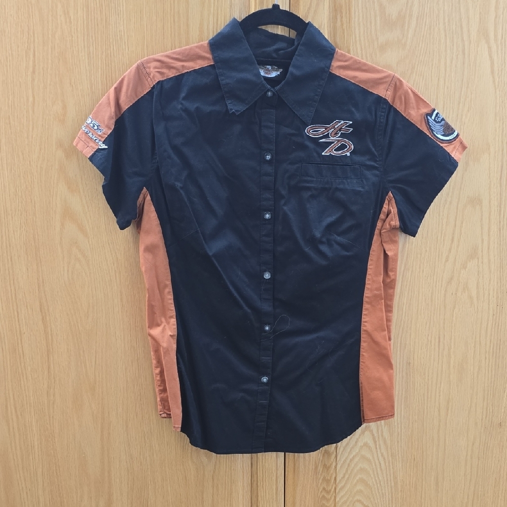 Harley-Davidson Black and Brown Button Down Shirt